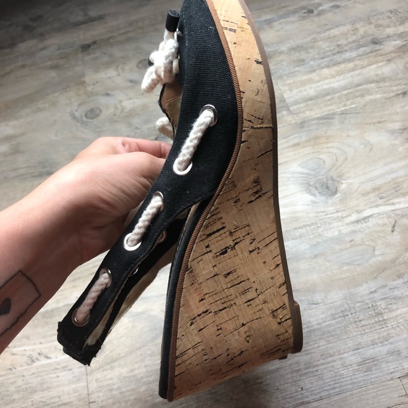 Sperry peep toe wedge black shoes rope - Picture 4 of 6